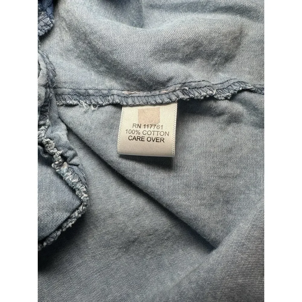 MPH Collection Blue Denim Shirt Dress S Collared Button Front Pockets Knee - Picture 6 of 9